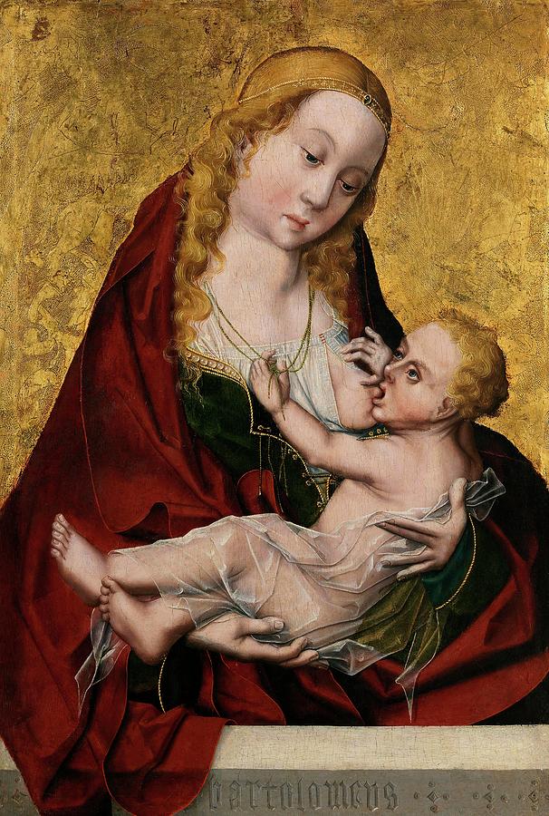 Maestro Bartolome / The Nursing Madonna, ca. 1490, Spanish School. BARTOLOME BERMEJO . Painting by Maestro Bartolome -15th cent -