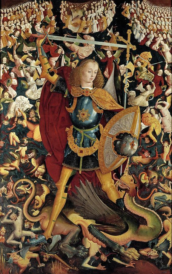 Maestro de Zafra / The Archangel Saint Michael, 1495-1500, Spanish School. Painting by Maestro de Zafra -15th cent -