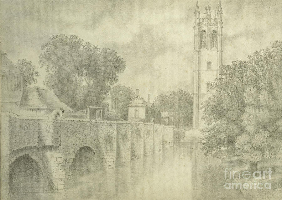 Magdalen Bridge And Tower Graphite Painting by John Baptist Malchair