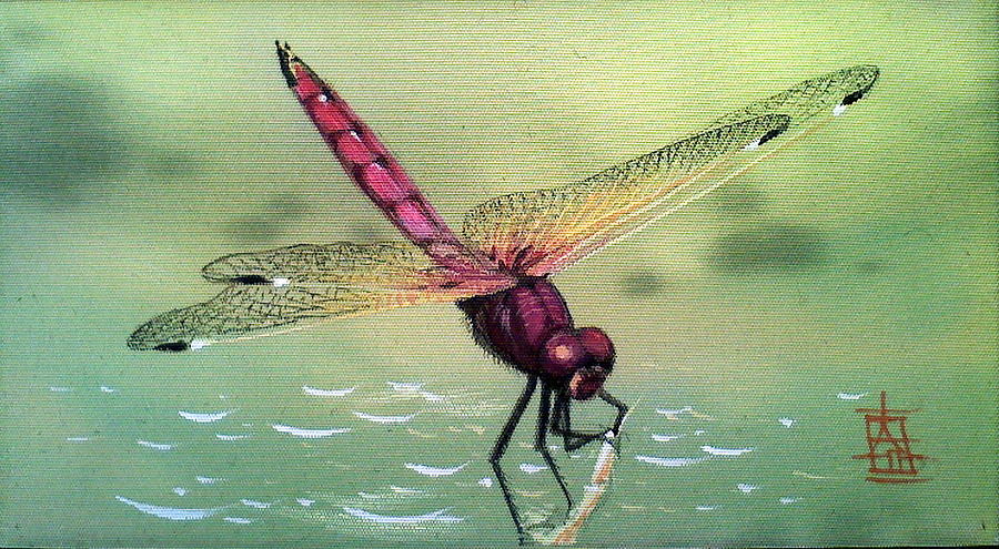 Magenta Dragonfly Painting by Alina Oseeva