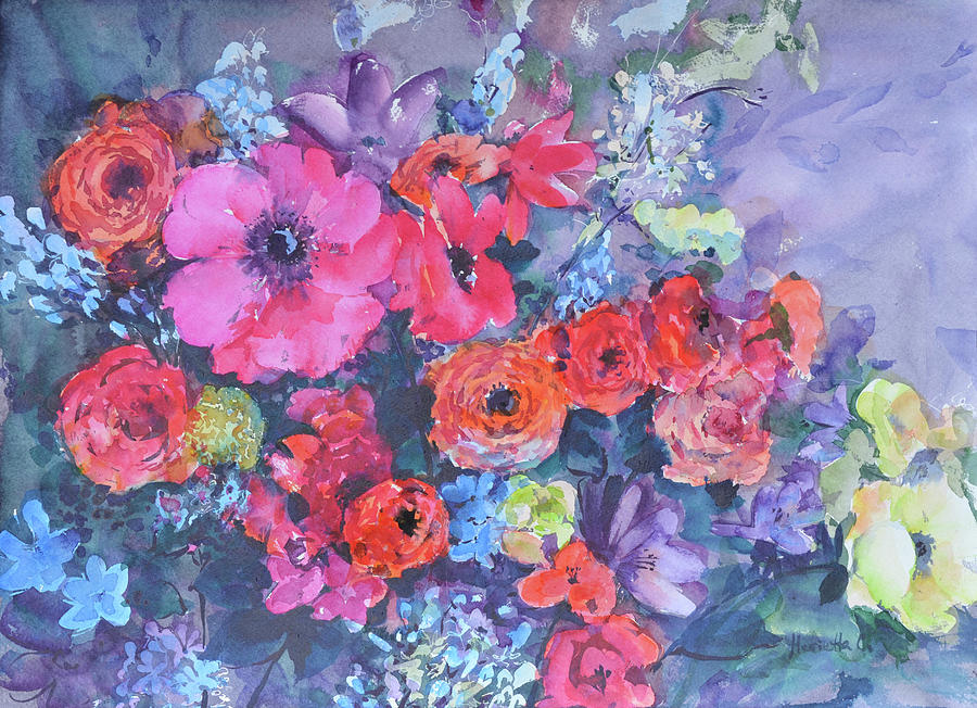 Flower Painting - Magenta Garden by Marietta Cohen Art And Design