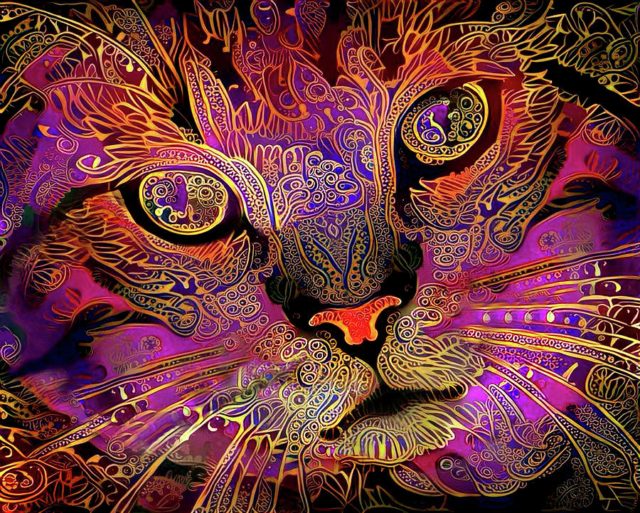 Maggie May the Magenta Tabby Cat. is a piece of digital artwork by Peggy Co...
