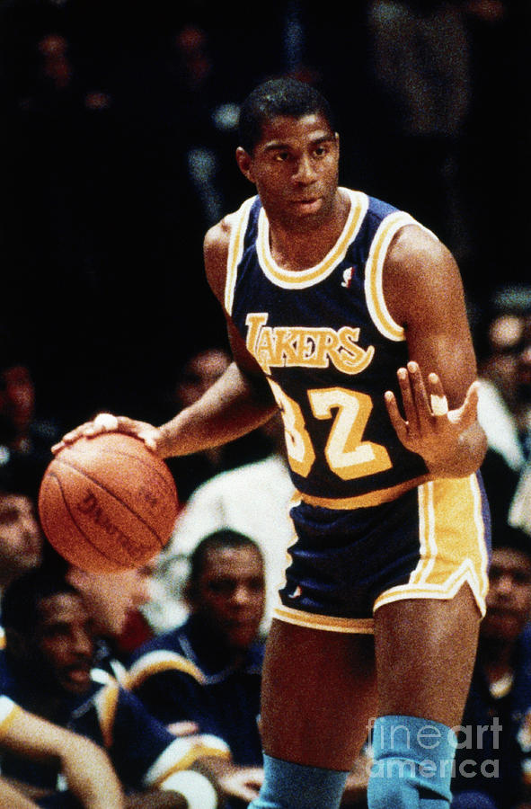 Magic Johnson Dribbling Basketball Photograph by Bettmann