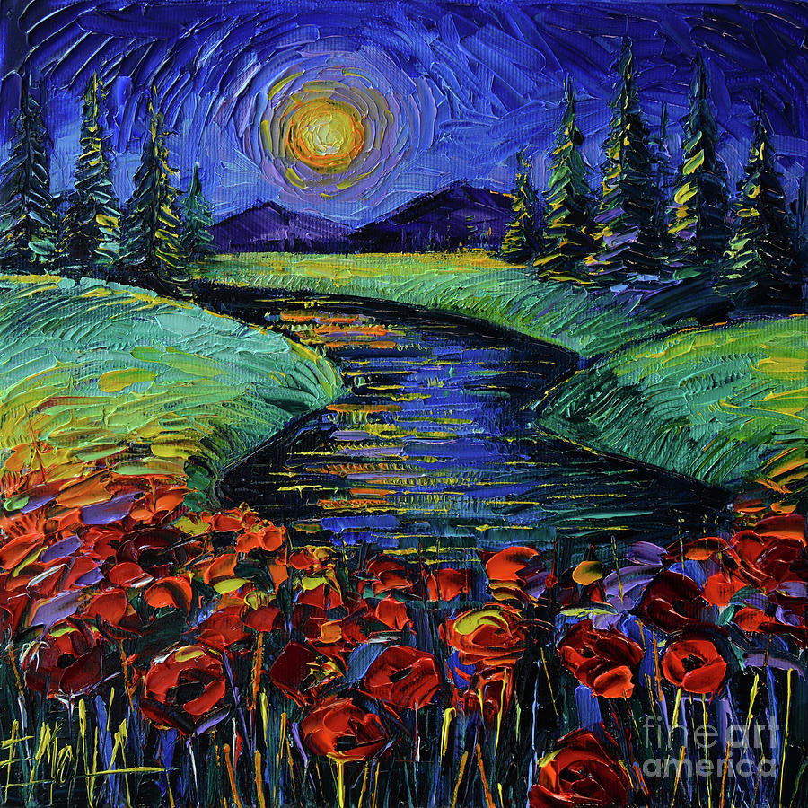 Poppy Painting - MAGIC NIGHT - Modern Impressionist Impasto Palette Knife Oil Painting Mona Edulesco by Mona Edulesco