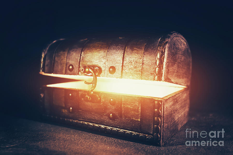 Magic wooden box with glowing light. Photograph by Michal Bednarek ...