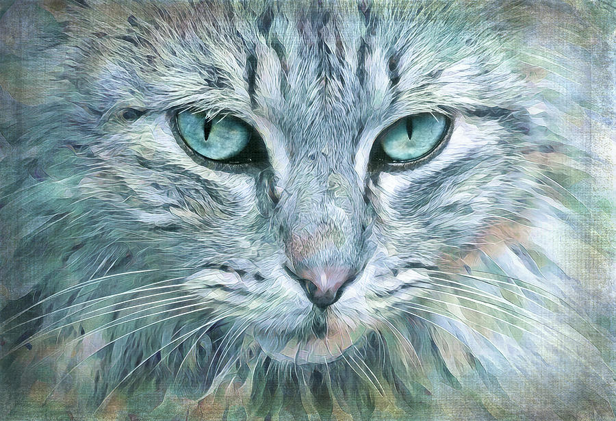 Fantasy Digital Art - Magical Blue Cat by Terry Davis