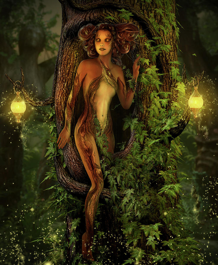 Magical Elemental Earth Fairy in her Hollow Tree Home Digital Art by Oliver  Denker - Fine Art America