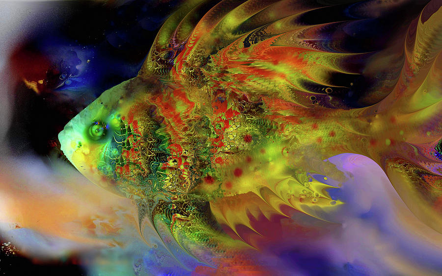 Abstract Digital Art - Magical Green Fish by Natalia Rudzina