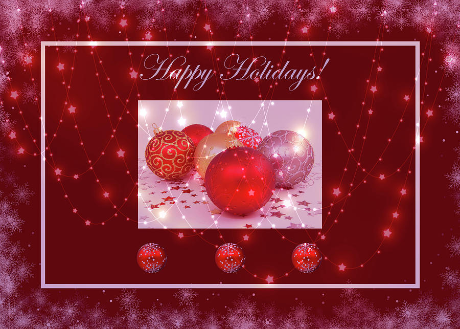 Magical Happy Holidays With Red Gold White And Shiny Stars Digital Art by Johanna Hurmerinta