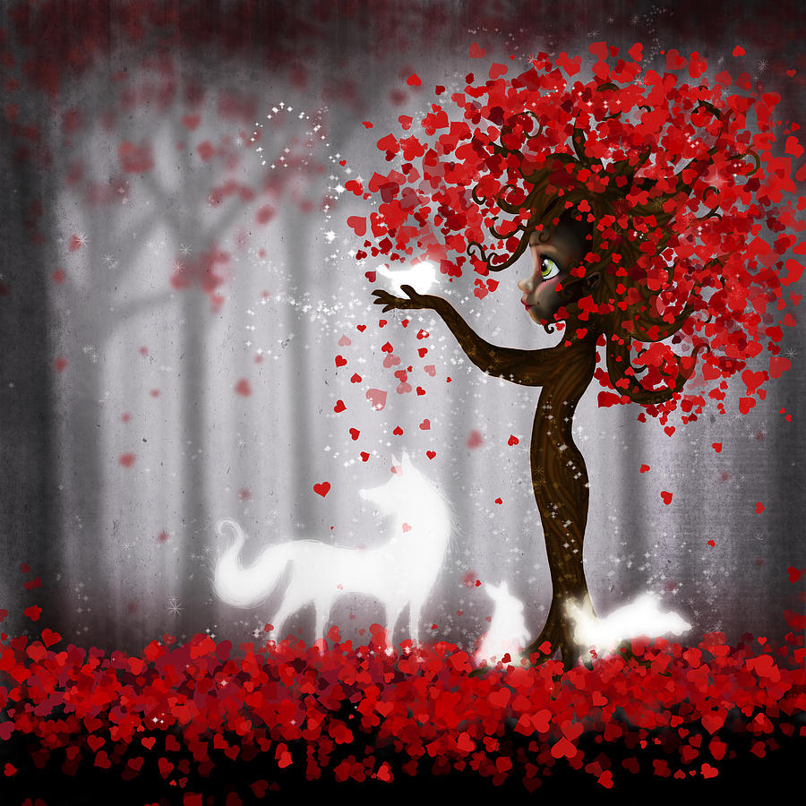 Fantasy Digital Art - Magical Heart Tree Forest for Spirit Animals  by Laura Ostrowski