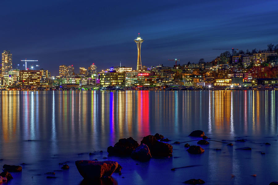 Magical Seattle Blue Hour  Photograph by Emerita Wheeling