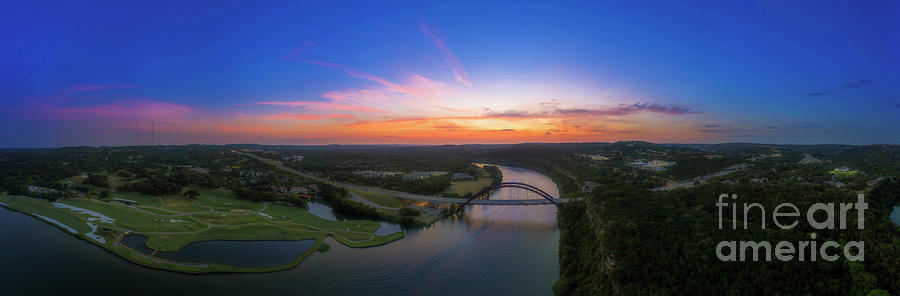 Pano Photograph - Magical Sunset view over 360 Bridge and Austin Country Club Golf Course by Dan Herron