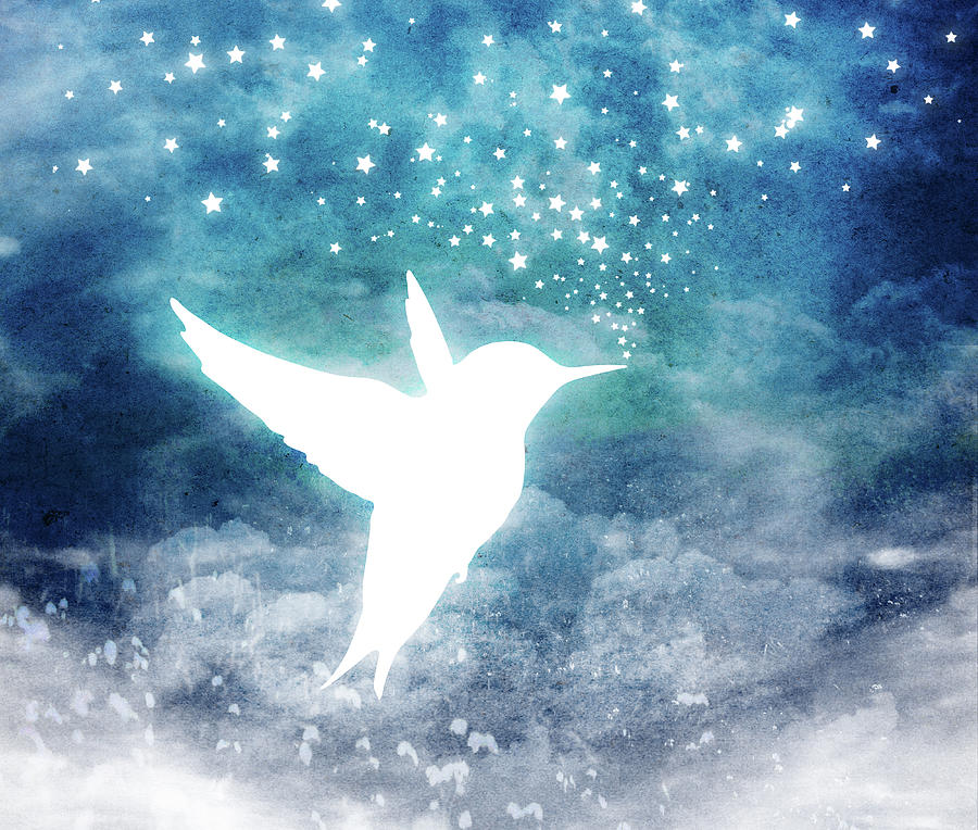 Magical, Whimsical Spirit Hummingbird Drinking Stars Digital Art by Laura Ostrowski