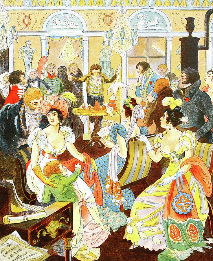 Magician in a public salon performance Painting by 