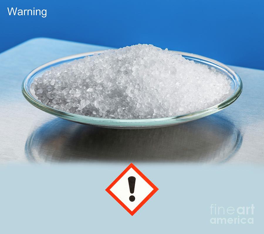 Magnesium Sulphate With Hazard Pictograms Photograph by Martyn F. Chillmaid/science Photo Library