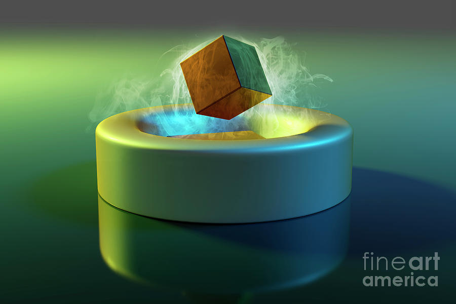Conductance Photograph - Magnet Floating Above A Superconductor by Mark Garlick/science Photo Library