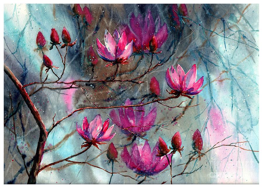 Night Painting - Magnolia At Midnight by Suzann Sines Night Painting - Magnolia At Midnight by Suzann Sines