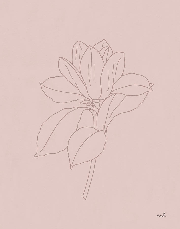Flower Mixed Media - Magnolia Line Drawing Pink by Moira Hershey