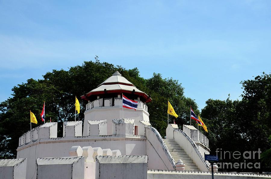 Mahakan Fort walls and Thai flag near Saen Saepcanal Bangkok Thailand Photograph by Imran Ahmed
