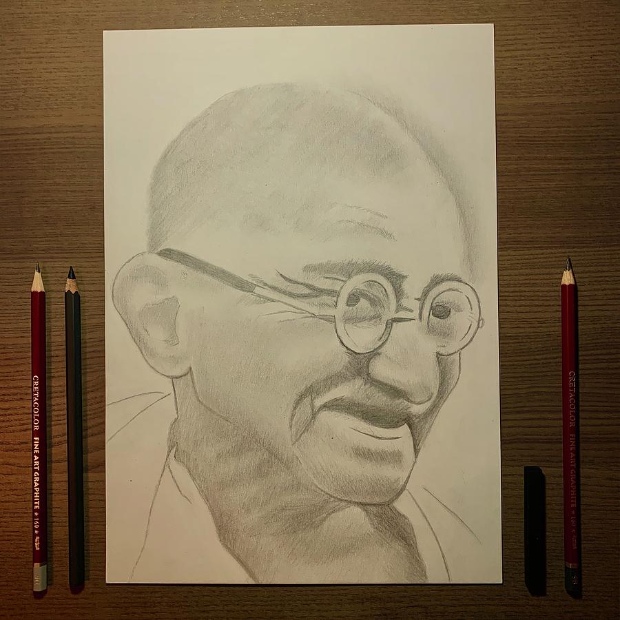 Mohandas Karamchand Gandhi Drawing by Aevin Thomas  Saatchi Art