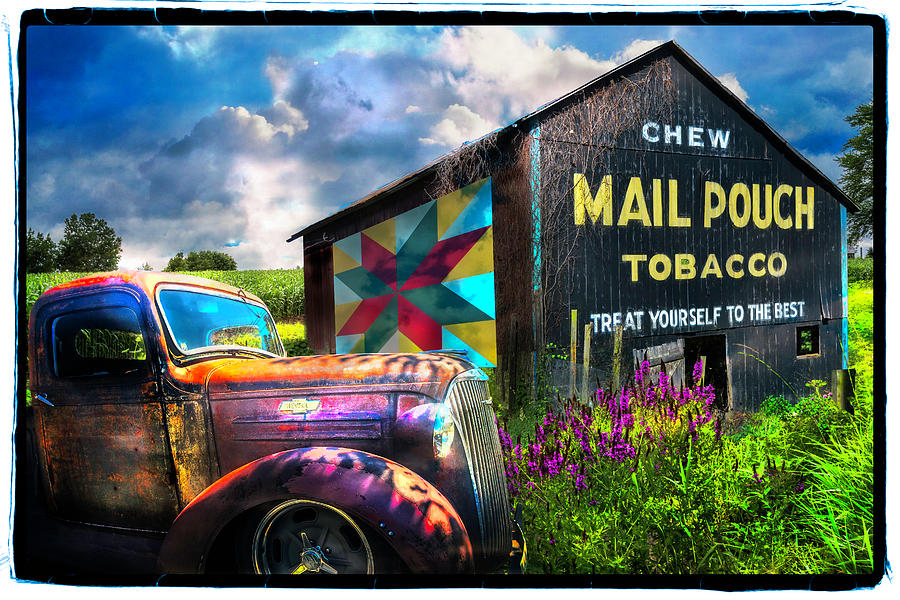 Mail Pouch Tobacco Barn and Vintage Chevy Truck Framed Photograph by Debra and Dave Vanderlaan