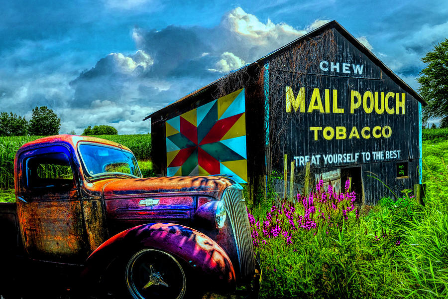 Mail Pouch Tobacco Barn and Vintage Chevy Truck in HDR Detail Photograph by Debra and Dave Vanderlaan
