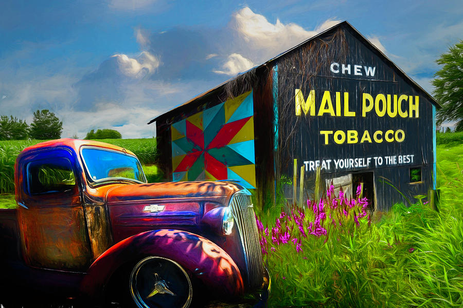 Mail Pouch Tobacco Barn and Vintage Chevy Truck Painting Photograph by Debra and Dave Vanderlaan