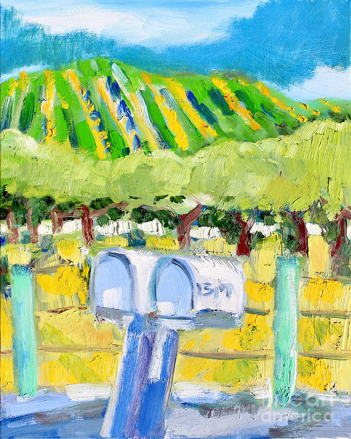 Mailboxes And Vineyard, Napa Painting by Richard Fox