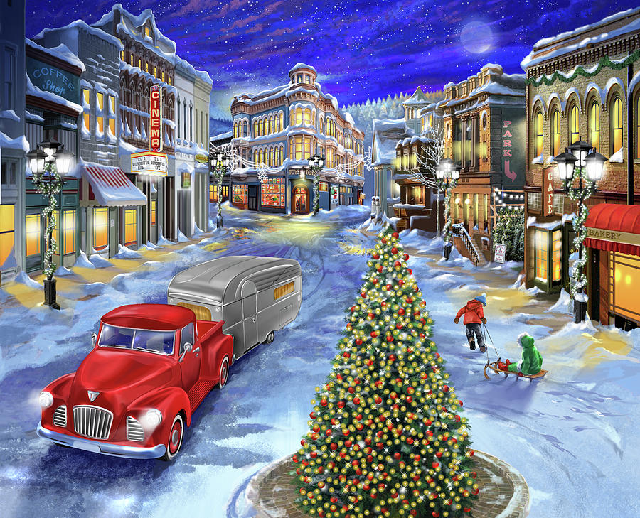 Winter Painting - Main Street Christmas by Bigelow Illustrations