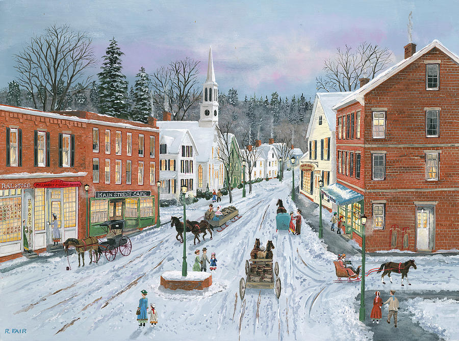 Animal Painting - Main Street In Winter by Bob Fair