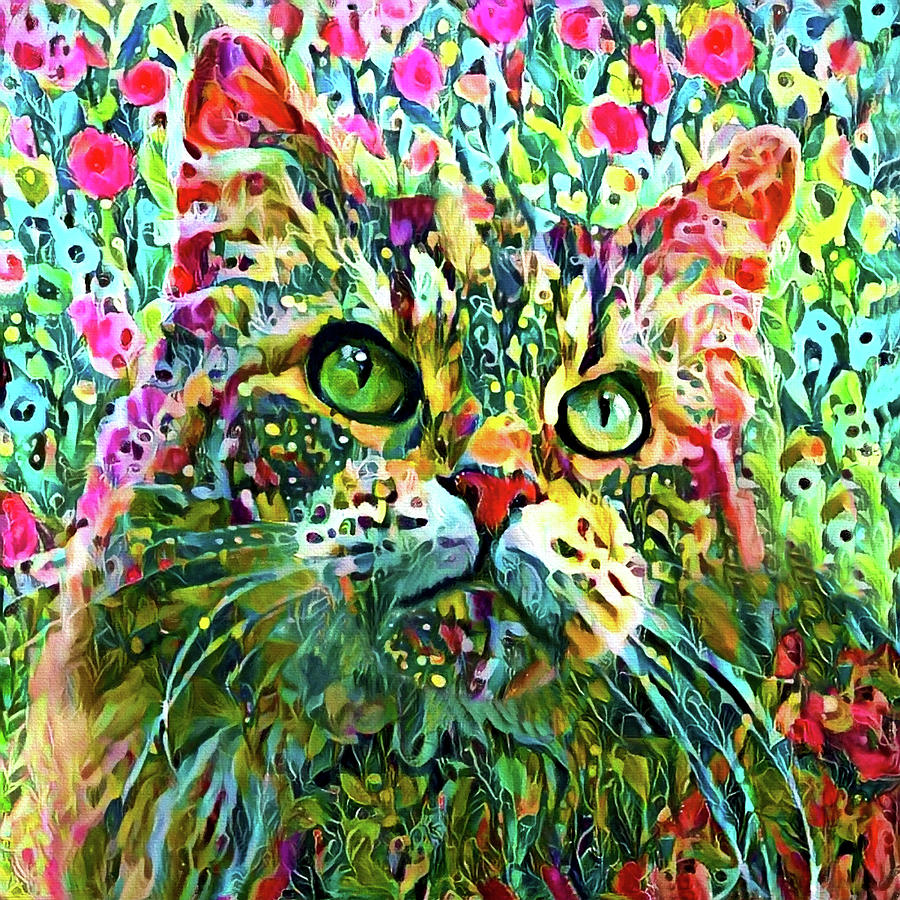 Maine Coon Cat in the Garden Digital Art by Peggy Collins