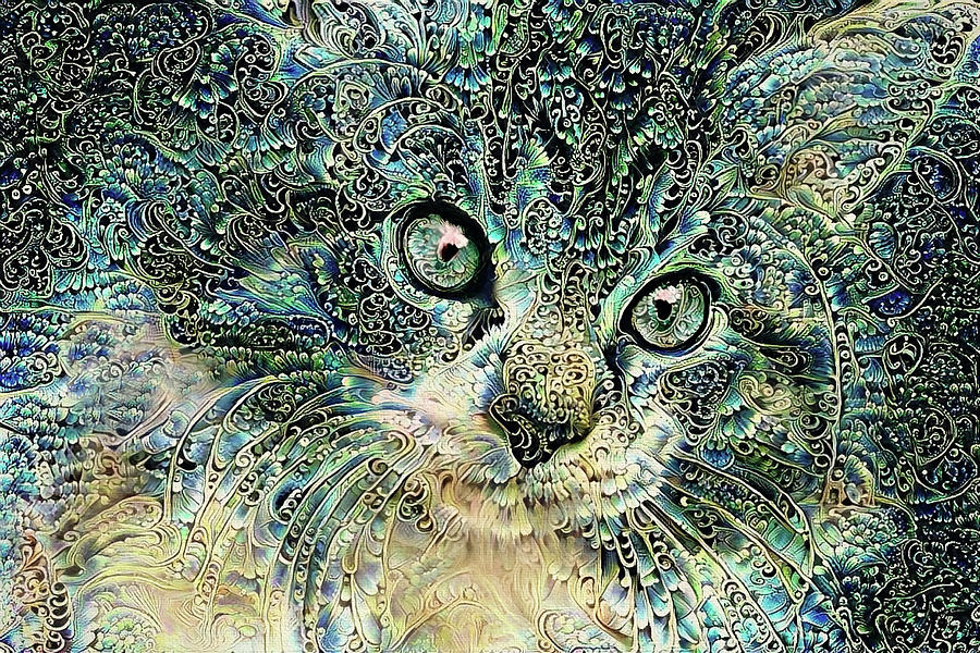 Maine Coon Kitten - Shades of Blue Digital Art by Peggy Collins