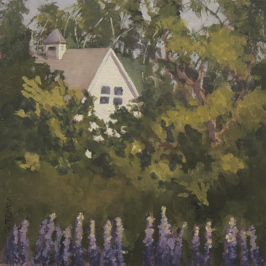 Maine Landscape With Lupines Painting by Bill Tomsa