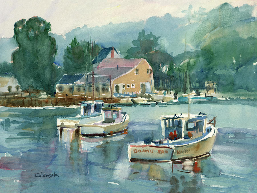Maine Lobster Boats Painting by Stephen Calcasola