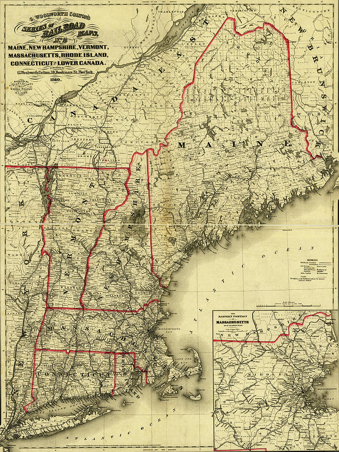 Maine, New Hampshire, Vermont, Massachusetts, Rhode Island, Connecticut and Lower Canada, 1860. Painting by Unknown
