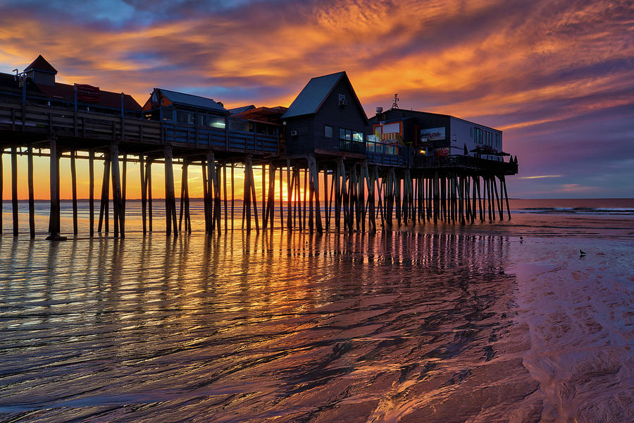 Sunset Photograph - Maine Old Orchard Beach Pier by Juergen Roth