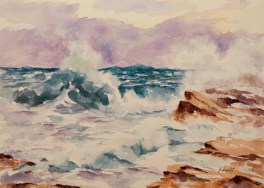 Seascape with Dramatic Waves and Rocks Painting by Naseem Nossiff ...