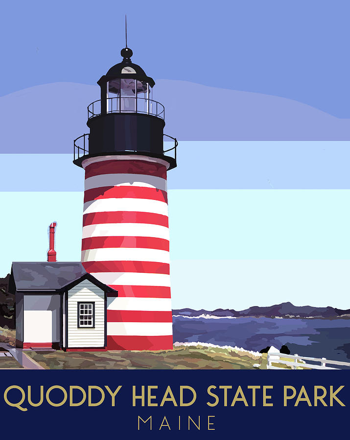 Lighthouse Drawing - Maine State Park Travel Poster by N/a