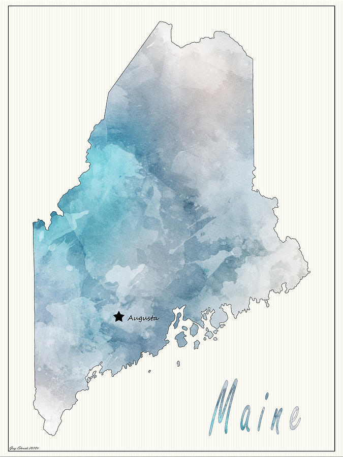 Maine Watercolor Map Style 4 Painting by Greg Edwards