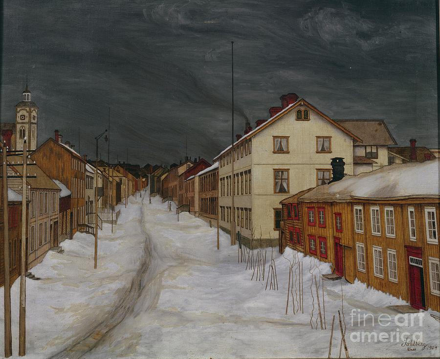 Mainstreet, Roros, 1904 Painting by Harald Sohlberg