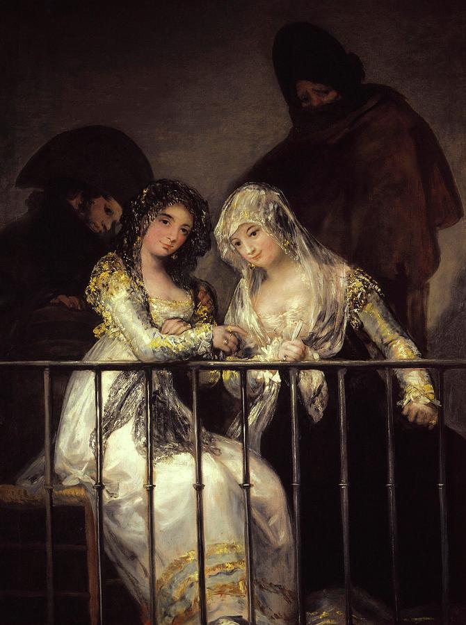 Majas on a Balcony. Painting by Attributed to Goya -Francisco de Goya y Lucientes-