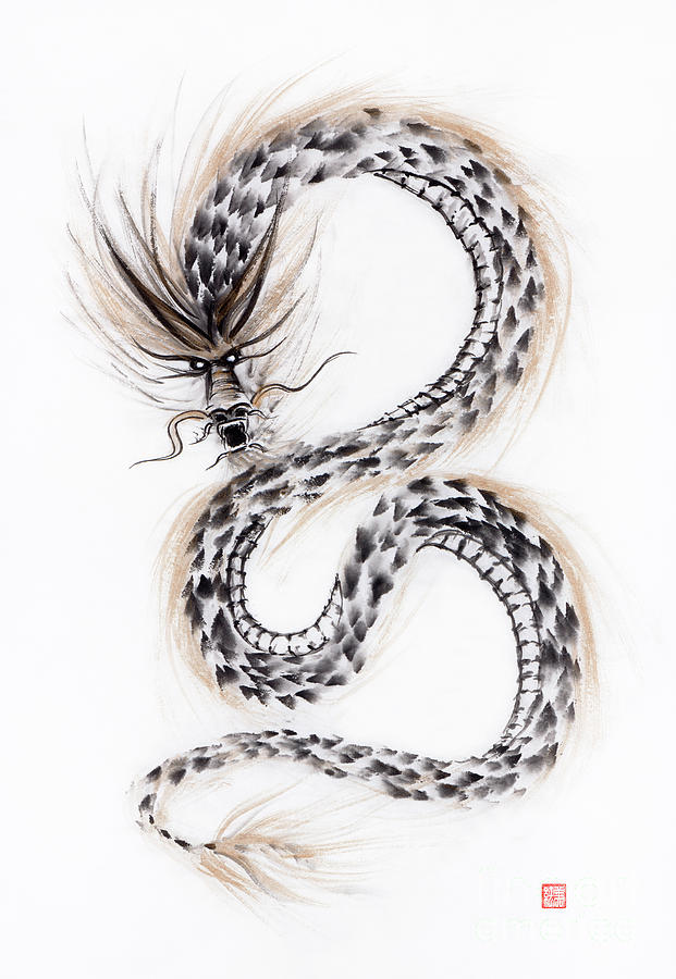 Majestic Asian Dragon Coiling In The Aire Sumi-e Black And Gold ...