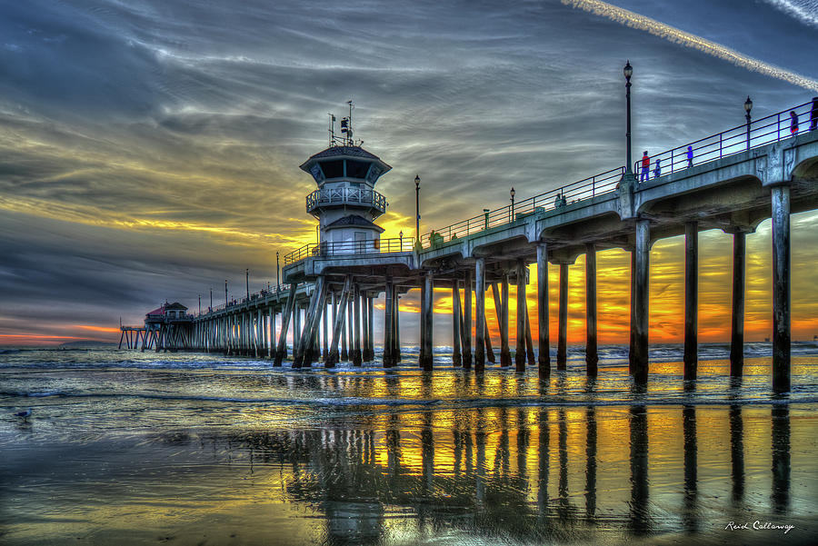 Majestic Reflections Huntington Beach Pier Sunset Los Angeles Collection Art Photograph by Reid Callaway