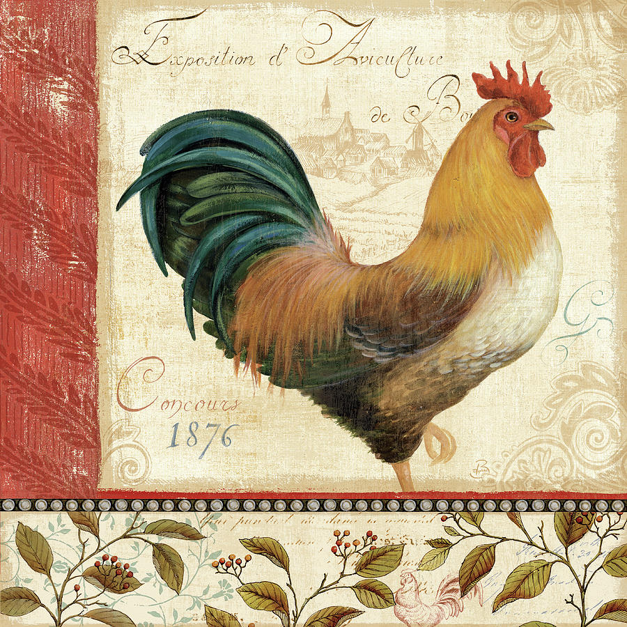 Vintage Mixed Media - Majestic Rooster I by Daphn? B.