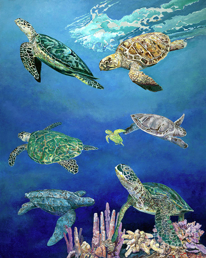 Majestic Sea Turtles Painting by William Bock - Fine Art America