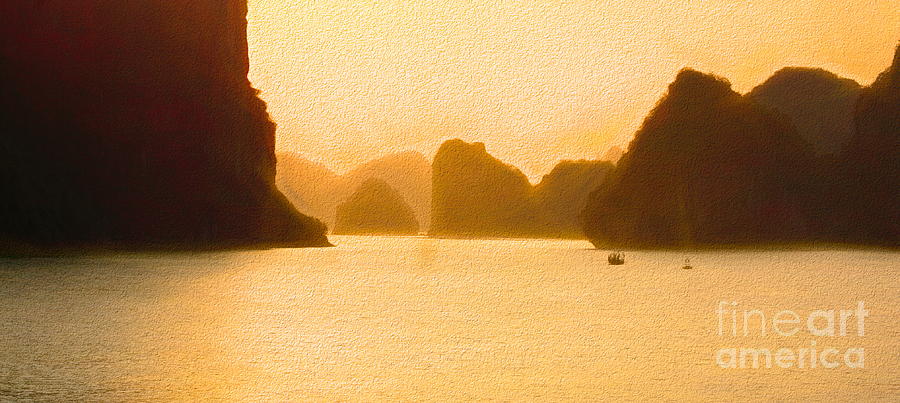 Textured Majestic View Ha Long Bay Gold Tones  Photograph by Chuck Kuhn