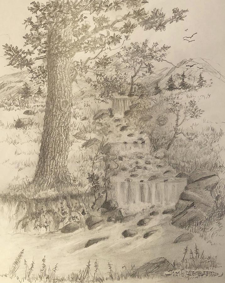 Make Believe Falls Drawing By Jim Hubbard