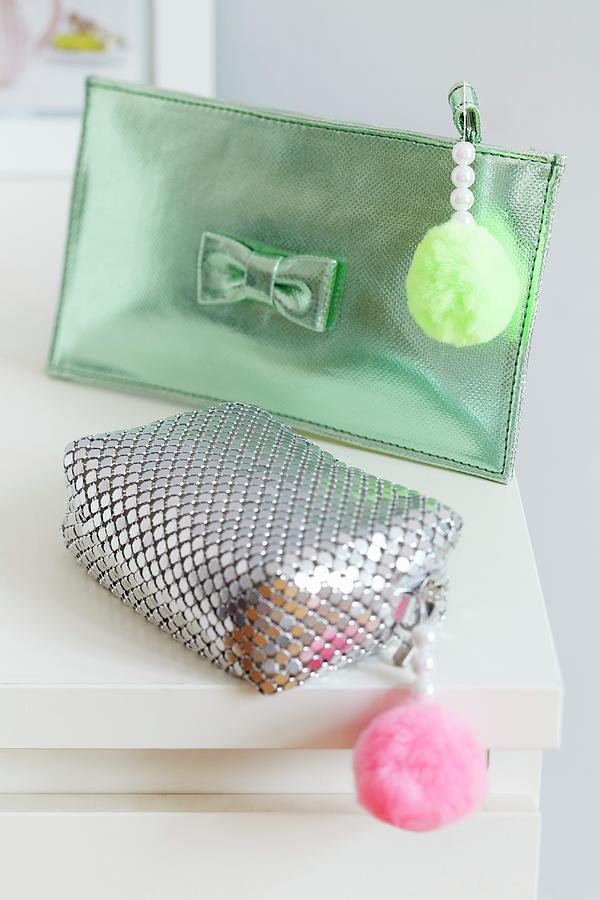 Make-up Bags Decorated With Beads & Pompoms Photograph by Franziska Taube