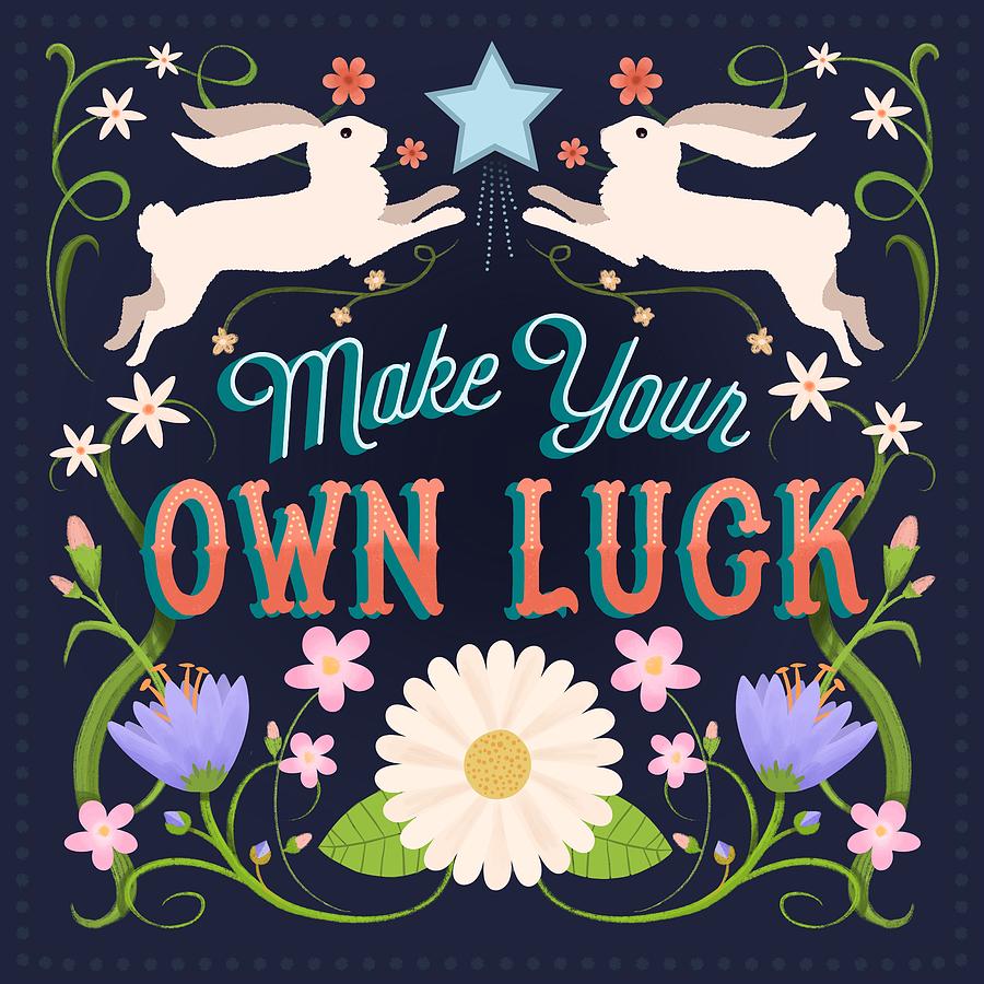 Vintage Painting - Make Your Own Luck Vintage Floral Sign With Rabbits by Little Bunny Sunshine