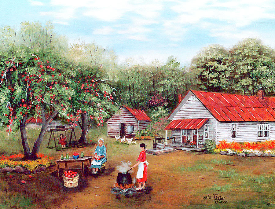 Flower Painting - Making Applebutter by Arie Reinhardt Taylor